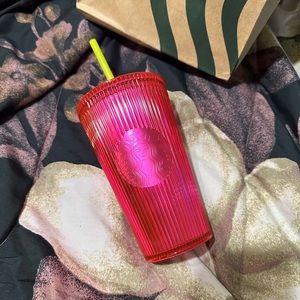 Neon pink Starbucks 16oz cup